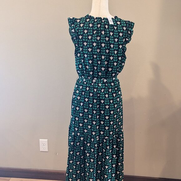 Ann Taylor Floral Tile Ruffle Belted Flare Dress - Picture 7 of 9